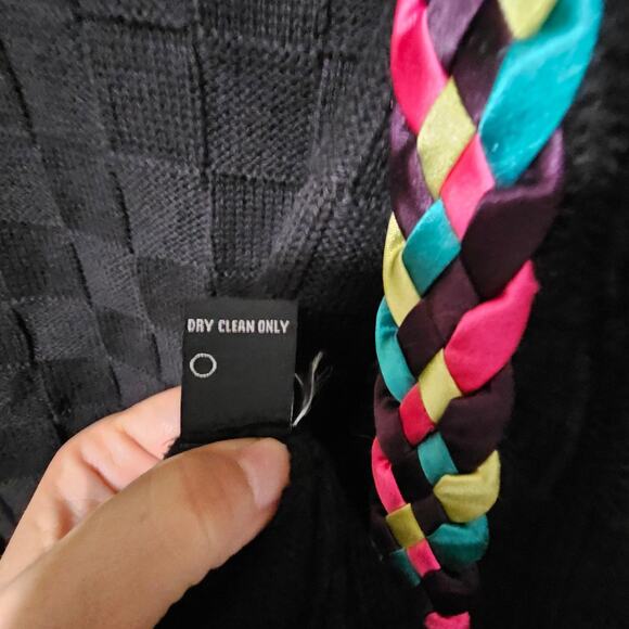 Michael Simon Cardigan Sweater Black Knit Rainbow Braid Trim Cotton Cashmere XL - Picture 8 of 8